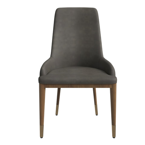 Viva Dining Side Chair Upholstered in Leather with Brown Rubberwood Legs