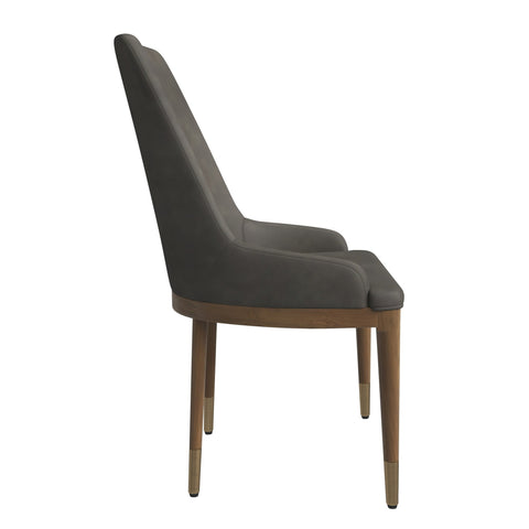 Viva Dining Side Chair Upholstered in Leather with Brown Rubberwood Legs