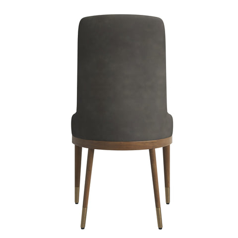 Viva Dining Side Chair Upholstered in Leather with Brown Rubberwood Legs