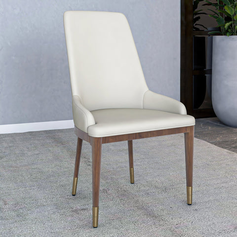 Viva Dining Side Chair Upholstered in Leather with Brown Rubberwood Legs