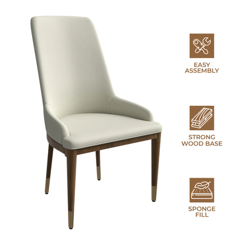 Viva Dining Side Chair Upholstered in Leather with Brown Rubberwood Legs