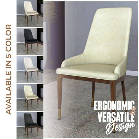 Viva Dining Side Chair Upholstered in Leather with Brown Rubberwood Legs