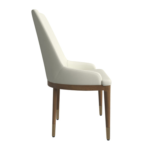 Viva Dining Side Chair Upholstered in Leather with Brown Rubberwood Legs