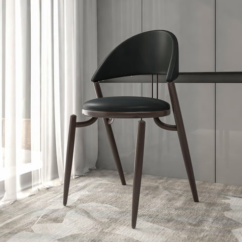 Venice Dining Chair Upholstered Leather in Iron With an Open Curved Back Design