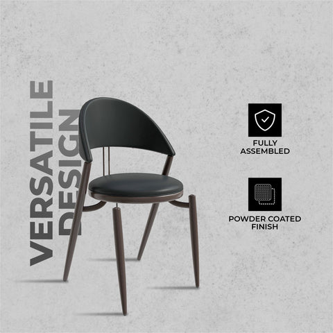 Venice Dining Chair Upholstered Leather in Iron With an Open Curved Back Design