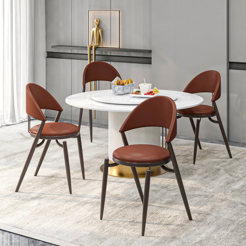 Venice Dining Chair Upholstered Leather in Iron With an Open Curved Back Design