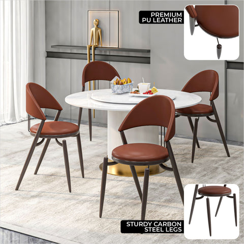 Venice Dining Chair Upholstered Leather in Iron With an Open Curved Back Design