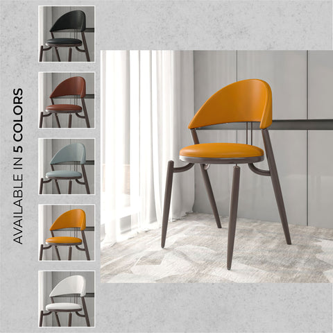 Venice Dining Chair Upholstered Leather in Iron With an Open Curved Back Design