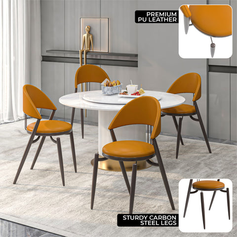 Venice Dining Chair Upholstered Leather in Iron With an Open Curved Back Design