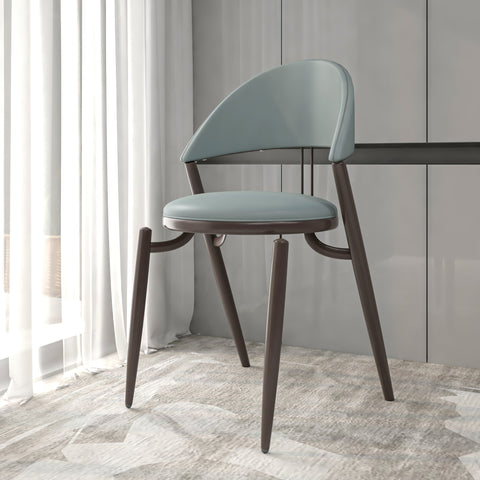 Venice Dining Chair Upholstered Leather in Iron With an Open Curved Back Design