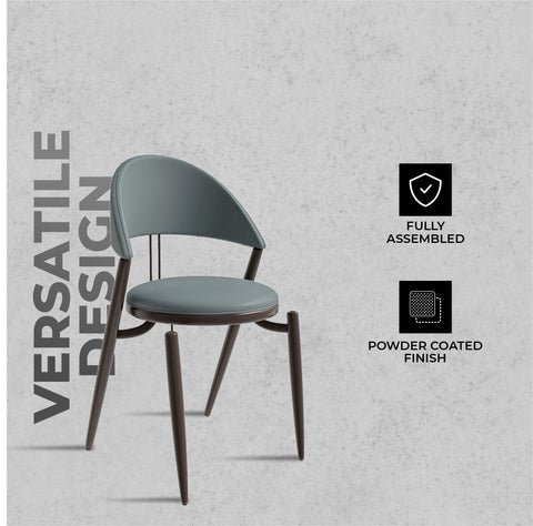 Venice Dining Chair Upholstered Leather in Iron With an Open Curved Back Design