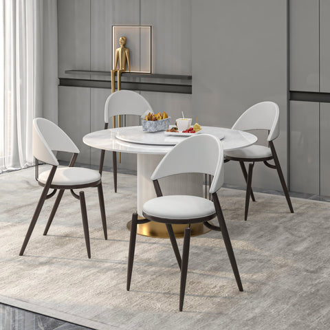 Venice Dining Chair Upholstered Leather in Iron With an Open Curved Back Design