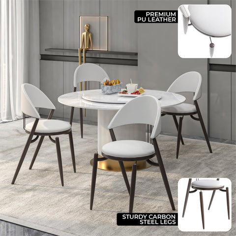 Venice Dining Chair Upholstered Leather in Iron With an Open Curved Back Design