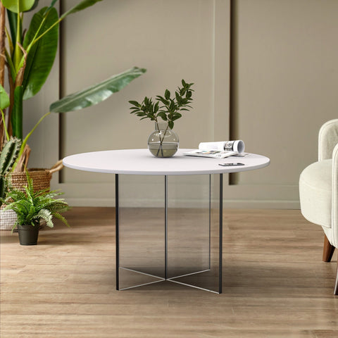 Valore Side Table with Round MDF Tabletop and Sturdy Acrylic Cross Base