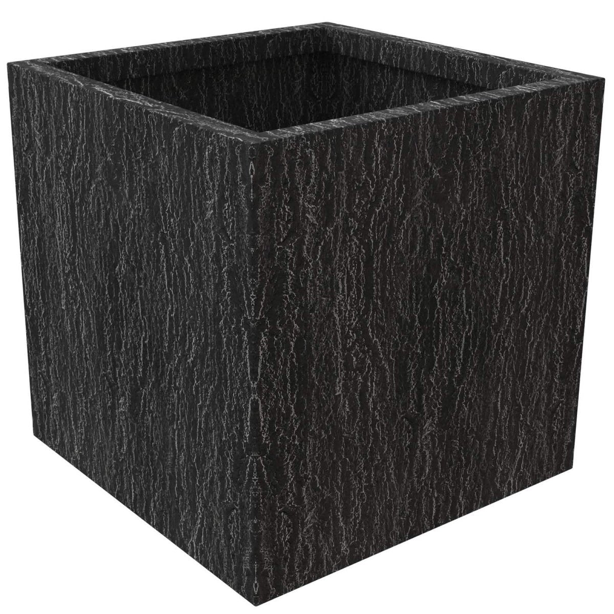 Verdura Modern Square Fiberstone and Clay Planter with Drainage Holes in Dotted Black