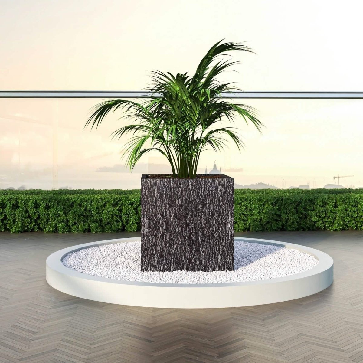 Verdura Modern Square Fiberstone and Clay Planter with Drainage Holes in Dotted Black