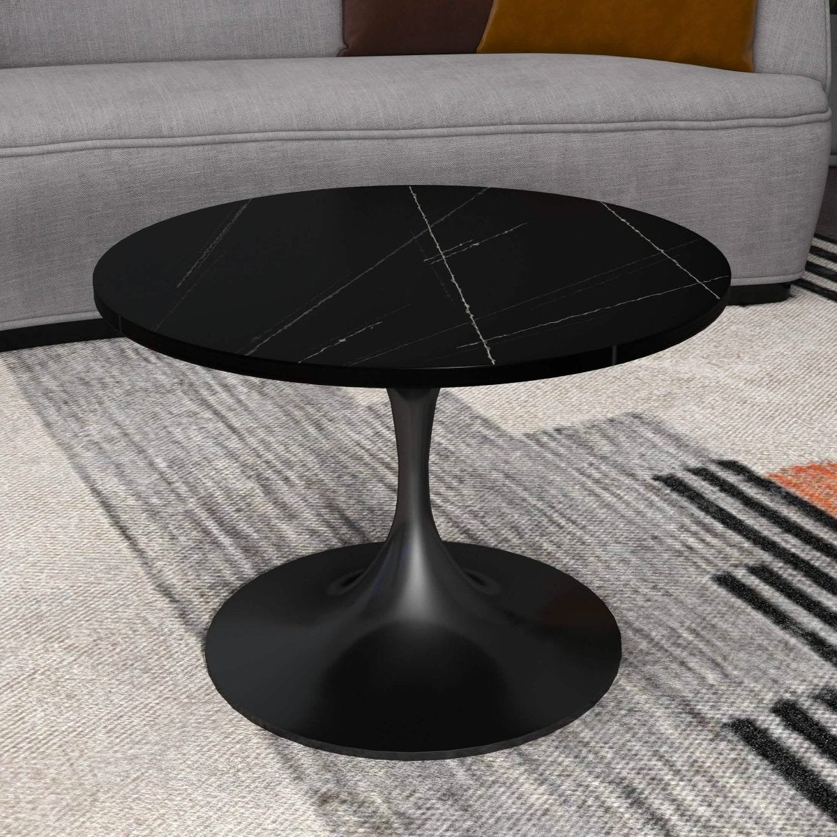 Verve 24” Round Coffee Table with Sintered Stone Top and Stainless Steel Base