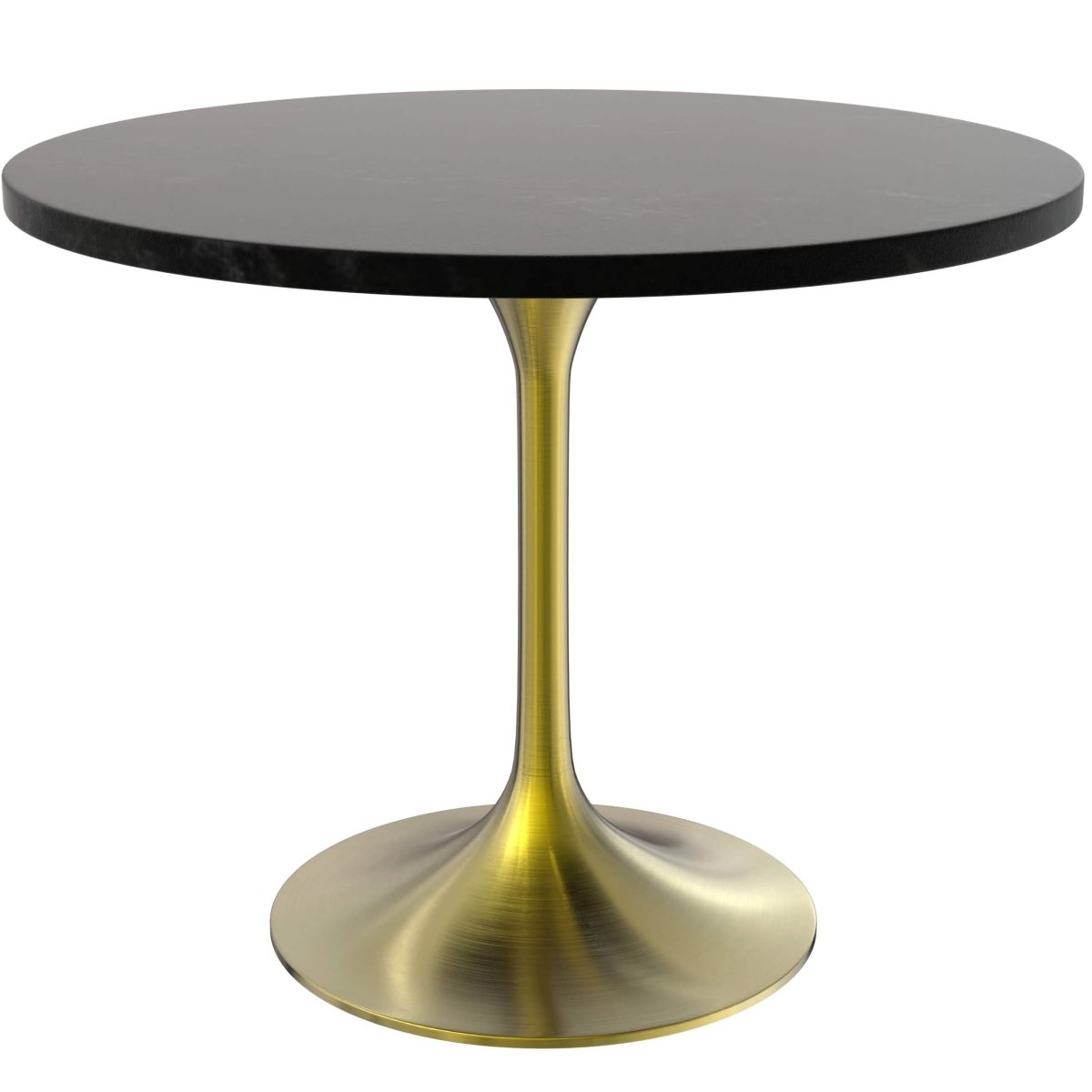 Verve 5 - Piece Dining Set with 36" Round Dining Table Black MDF Top and Gold Base with 4 Velvet Dining Chairs in Black Steel Legs