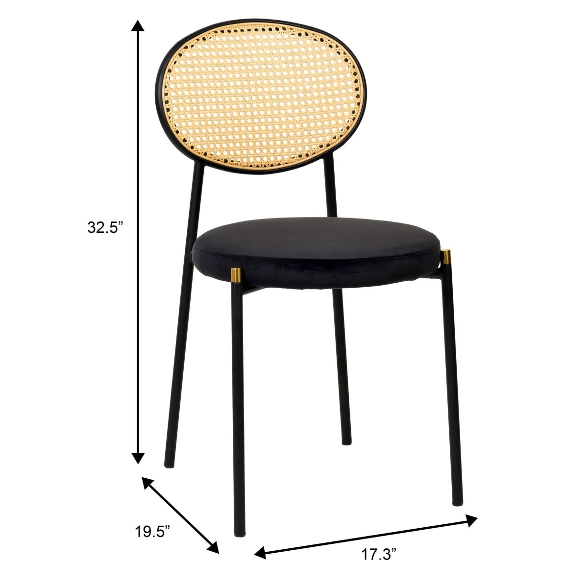 Verve 5 - Piece Dining Set with 36" Round Dining Table Black MDF Top and Gold Base with 4 Velvet Dining Chairs in Black Steel Legs