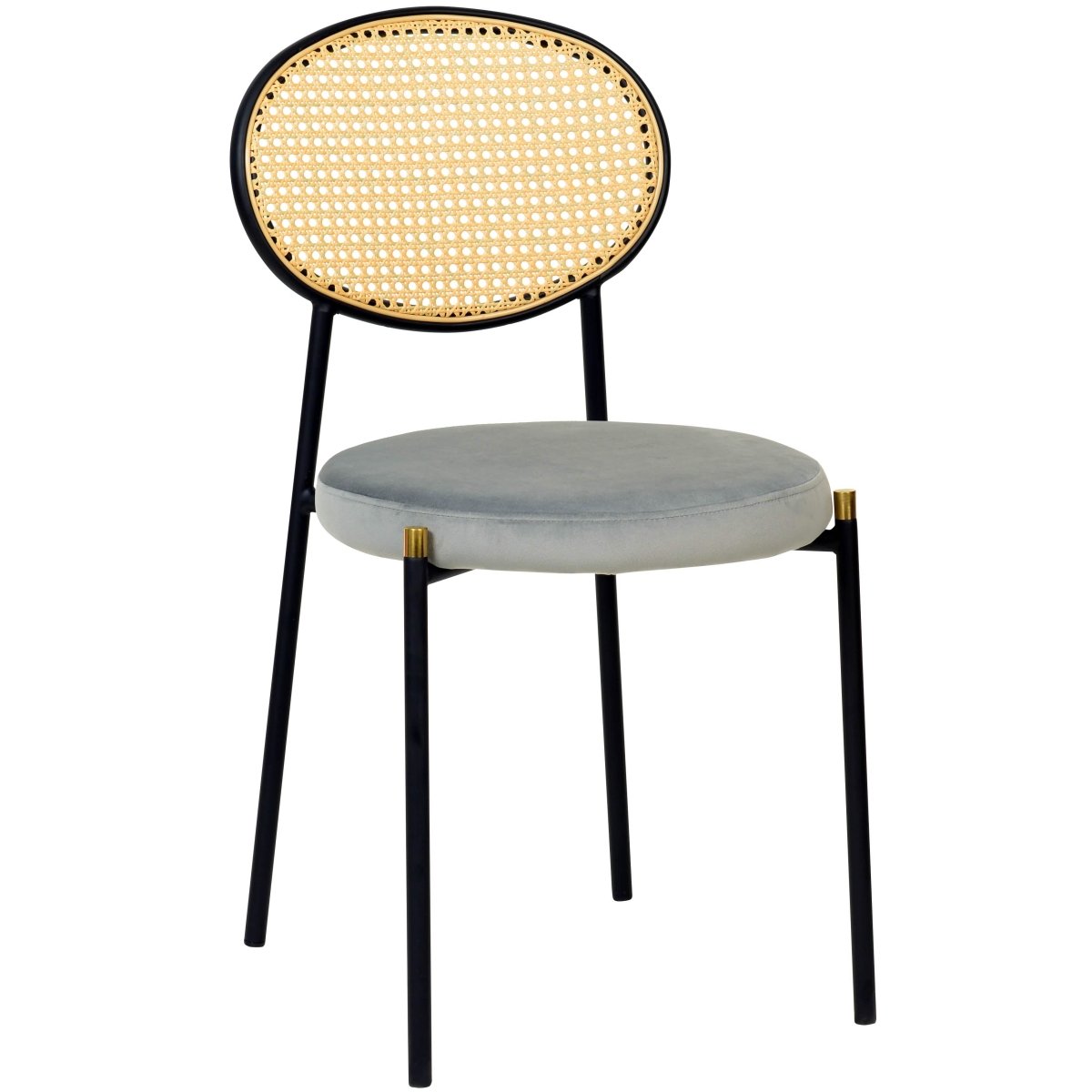 Verve 5 - Piece Dining Set with 36" Round Dining Table Black MDF Top and Gold Base with 4 Velvet Dining Chairs in Black Steel Legs