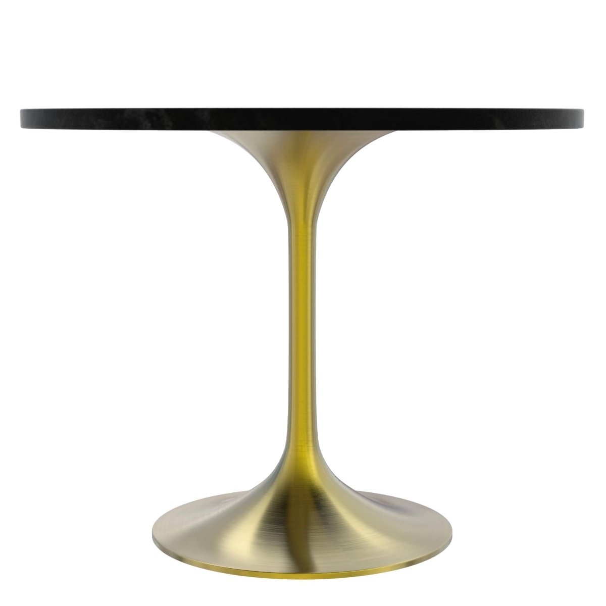 Verve 5 - Piece Dining Set with 36" Round Dining Table Black MDF Top and Gold Base with 4 Velvet Dining Chairs in Black Steel Legs