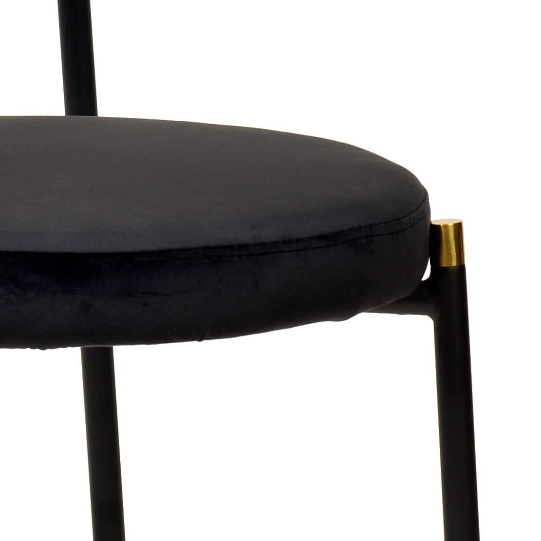 Verve 5 - Piece Dining Set with 36" Round Dining Table Black MDF Top and Gold Base with 4 Velvet Dining Chairs in Black Steel Legs