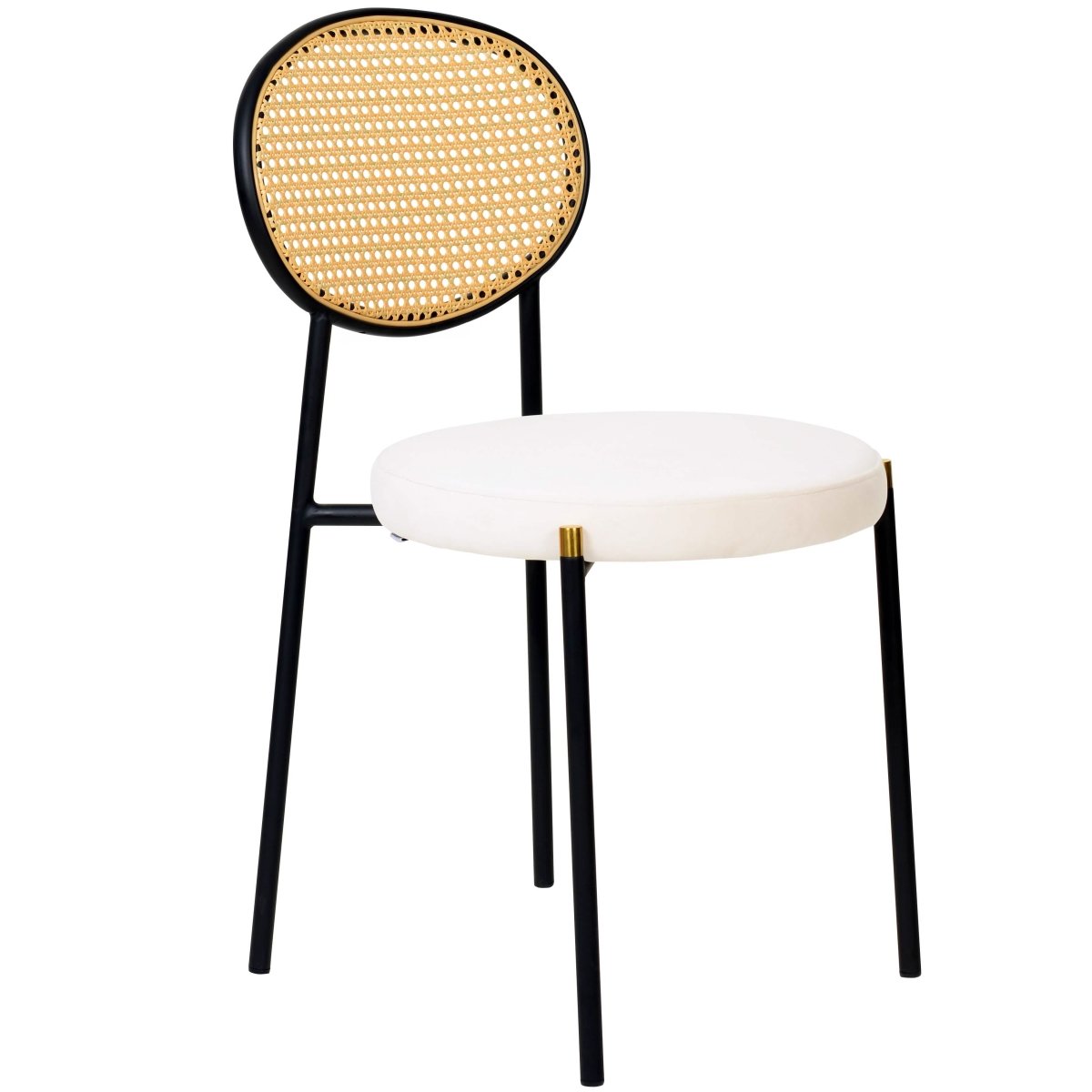 Verve 5 - Piece Dining Set with 36" Round Dining Table Black MDF Top and Gold Base with 4 Velvet Dining Chairs in Black Steel Legs