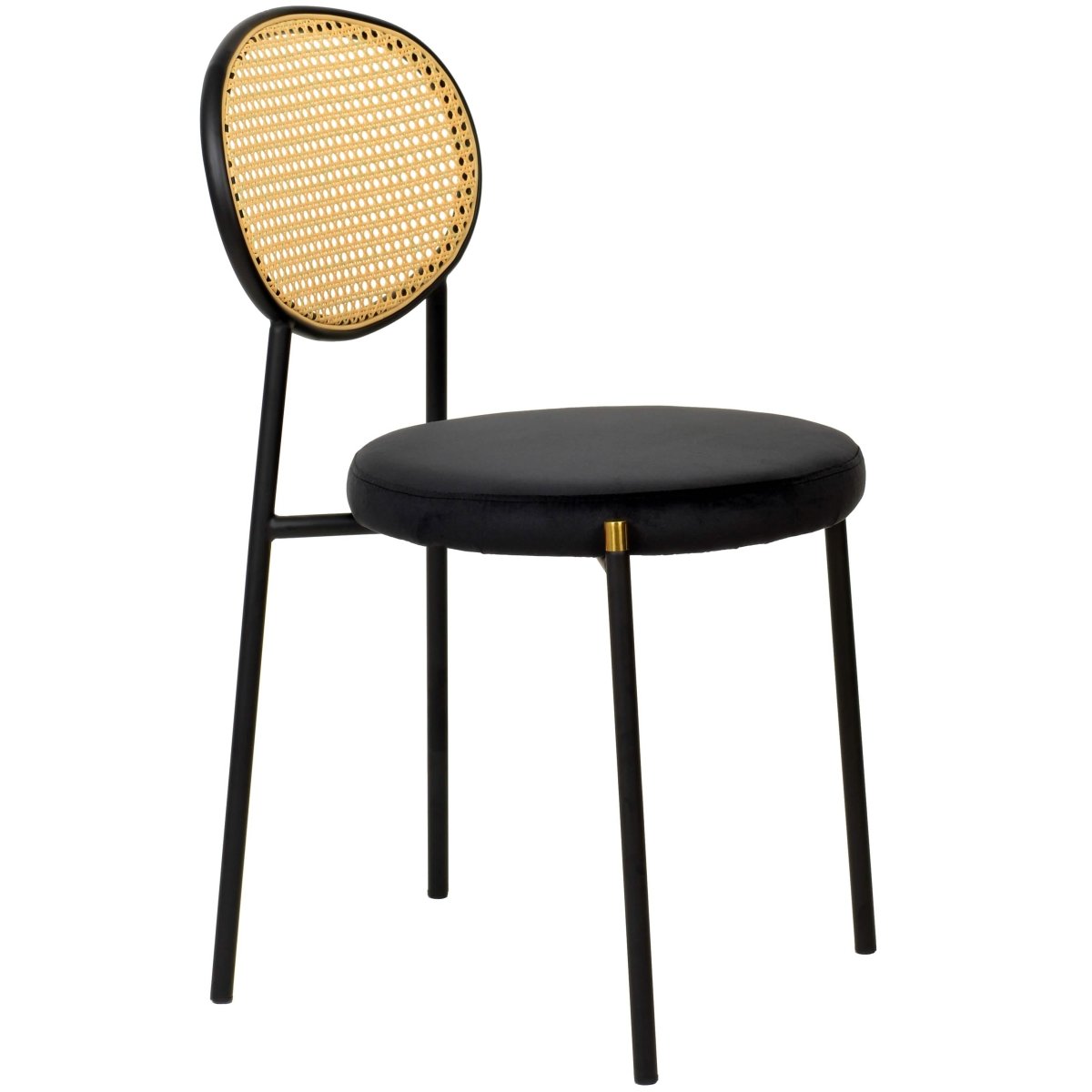 Verve 5 - Piece Dining Set with 36" Round Dining Table Black MDF Top and Gold Base with 4 Velvet Dining Chairs in Black Steel Legs
