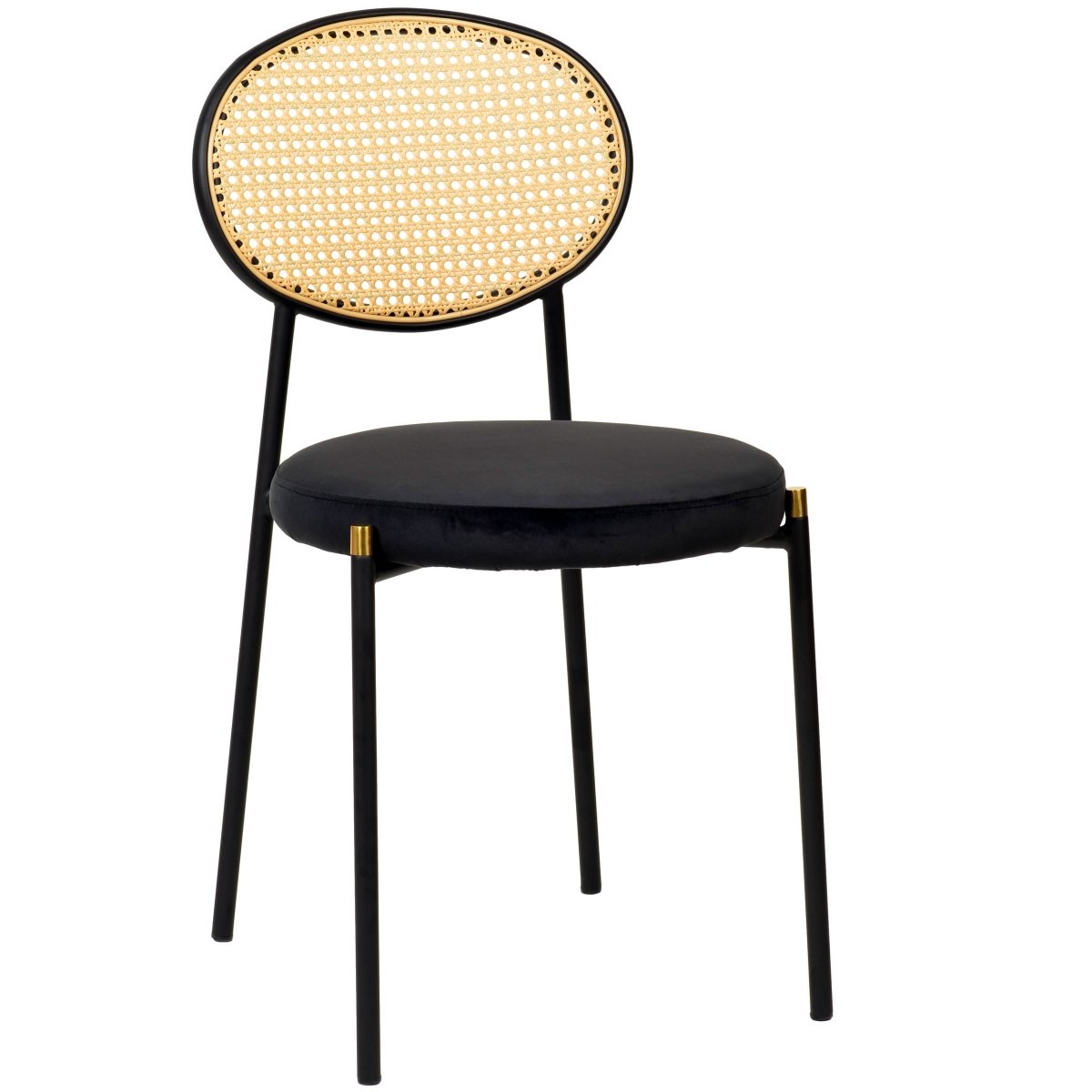 Verve 5 - Piece Dining Set with 36" Round Dining Table Black MDF Top and Gold Base with 4 Velvet Dining Chairs in Black Steel Legs