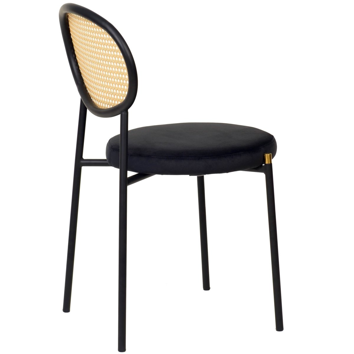 Verve 5 - Piece Dining Set with 36" Round Dining Table Black MDF Top and Gold Base with 4 Velvet Dining Chairs in Black Steel Legs