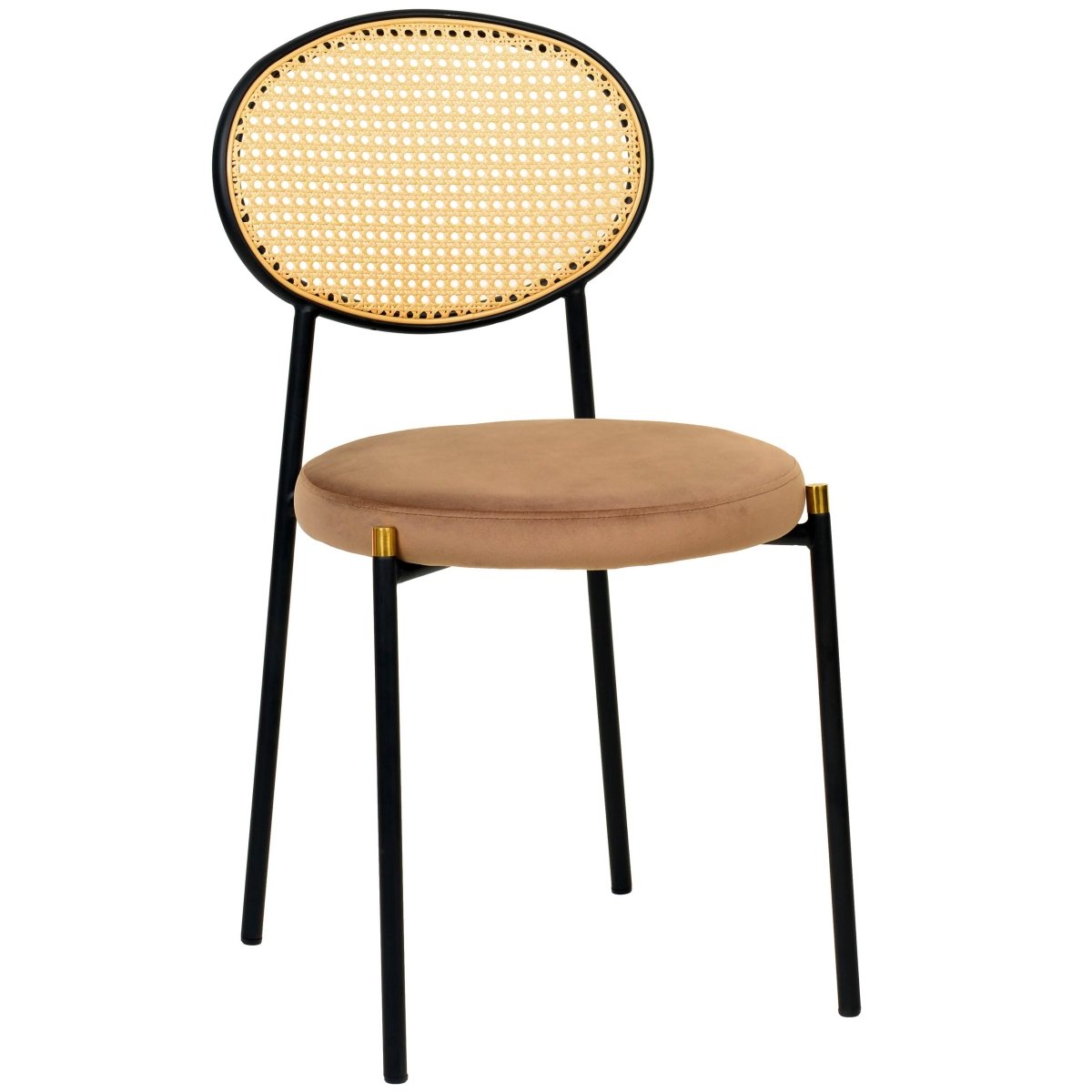Verve 5 - Piece Dining Set with 36" Round Dining Table Black MDF Top and Gold Base with 4 Velvet Dining Chairs in Black Steel Legs