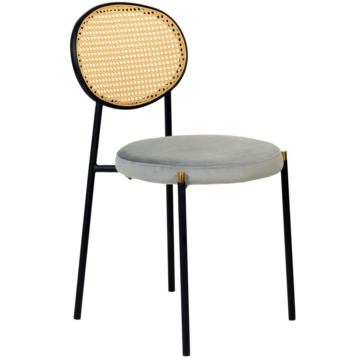 Verve 5 - Piece Dining Set with 36" Round Dining Table Black MDF Top and Gold Base with 4 Velvet Dining Chairs in Black Steel Legs