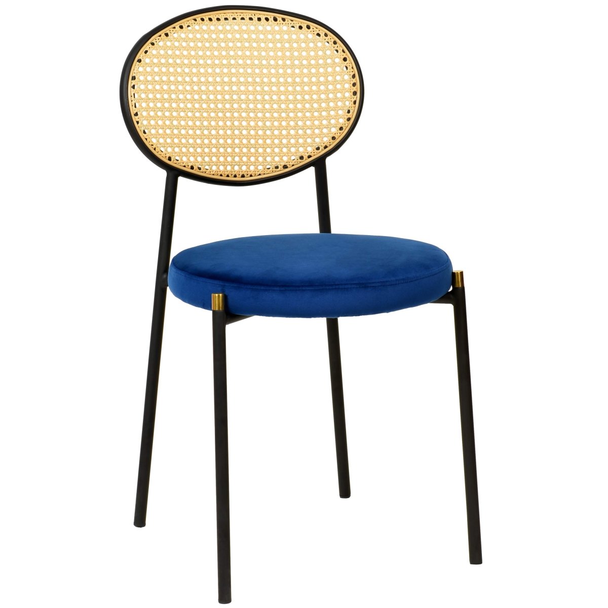 Verve 5 - Piece Dining Set with 36" Round Dining Table Black MDF Top and Gold Base with 4 Velvet Dining Chairs in Black Steel Legs