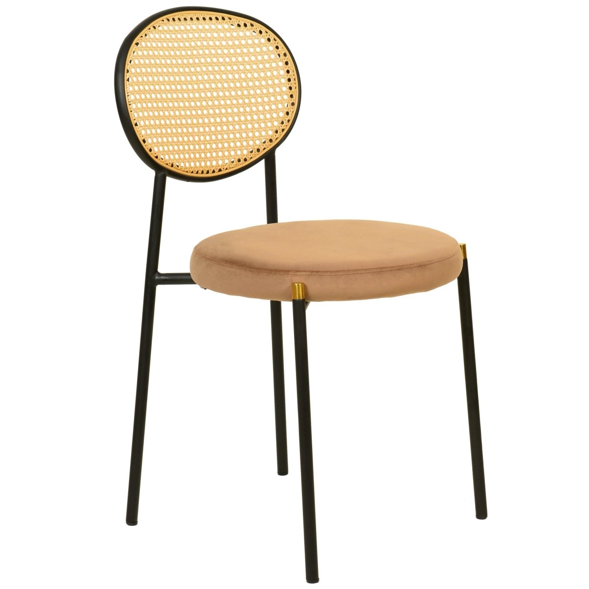 Verve 5 - Piece Dining Set with 36" Round Dining Table Black MDF Top and Gold Base with 4 Velvet Dining Chairs in Black Steel Legs