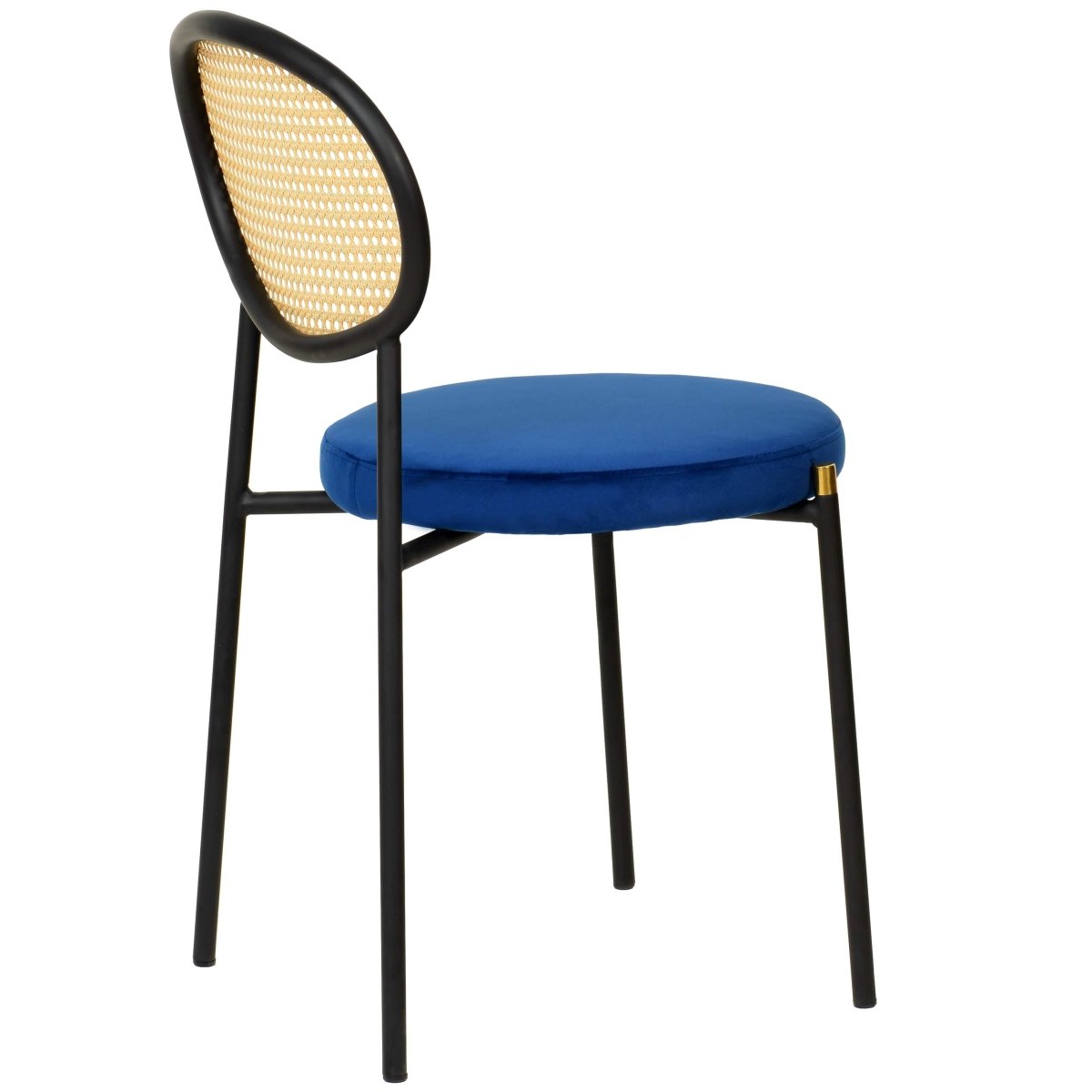 Verve 5 - Piece Dining Set with 36" Round Dining Table Black MDF Top and Gold Base with 4 Velvet Dining Chairs in Black Steel Legs