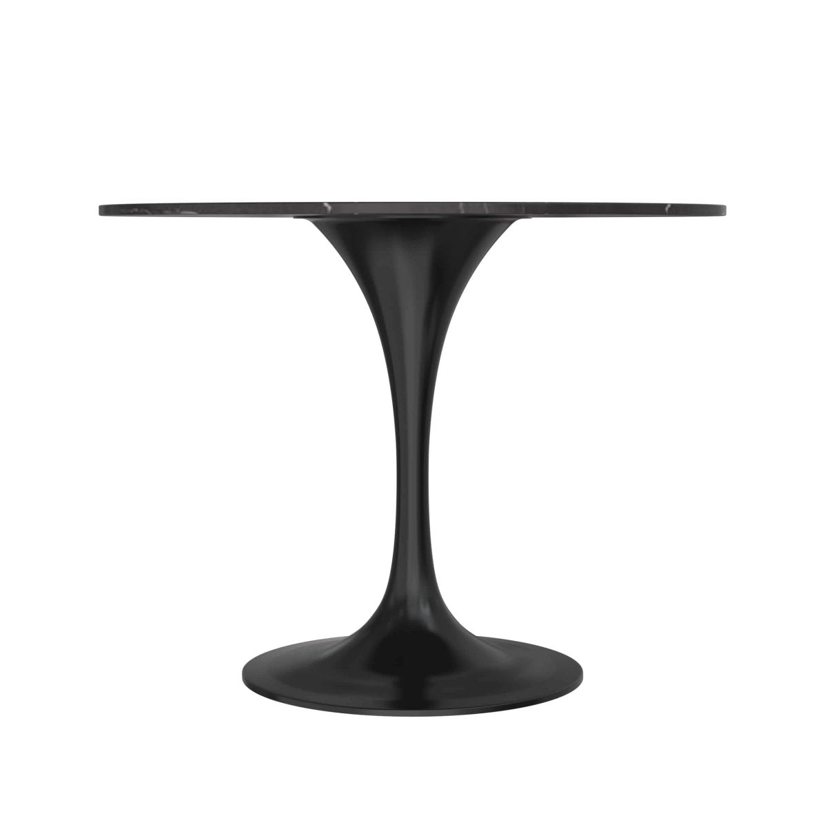 Verve 5 - Piece Dining Set with 36" Round Dining Table Black Sintered Stone Top and Black Pedestal with 4 Velvet Dining Chairs