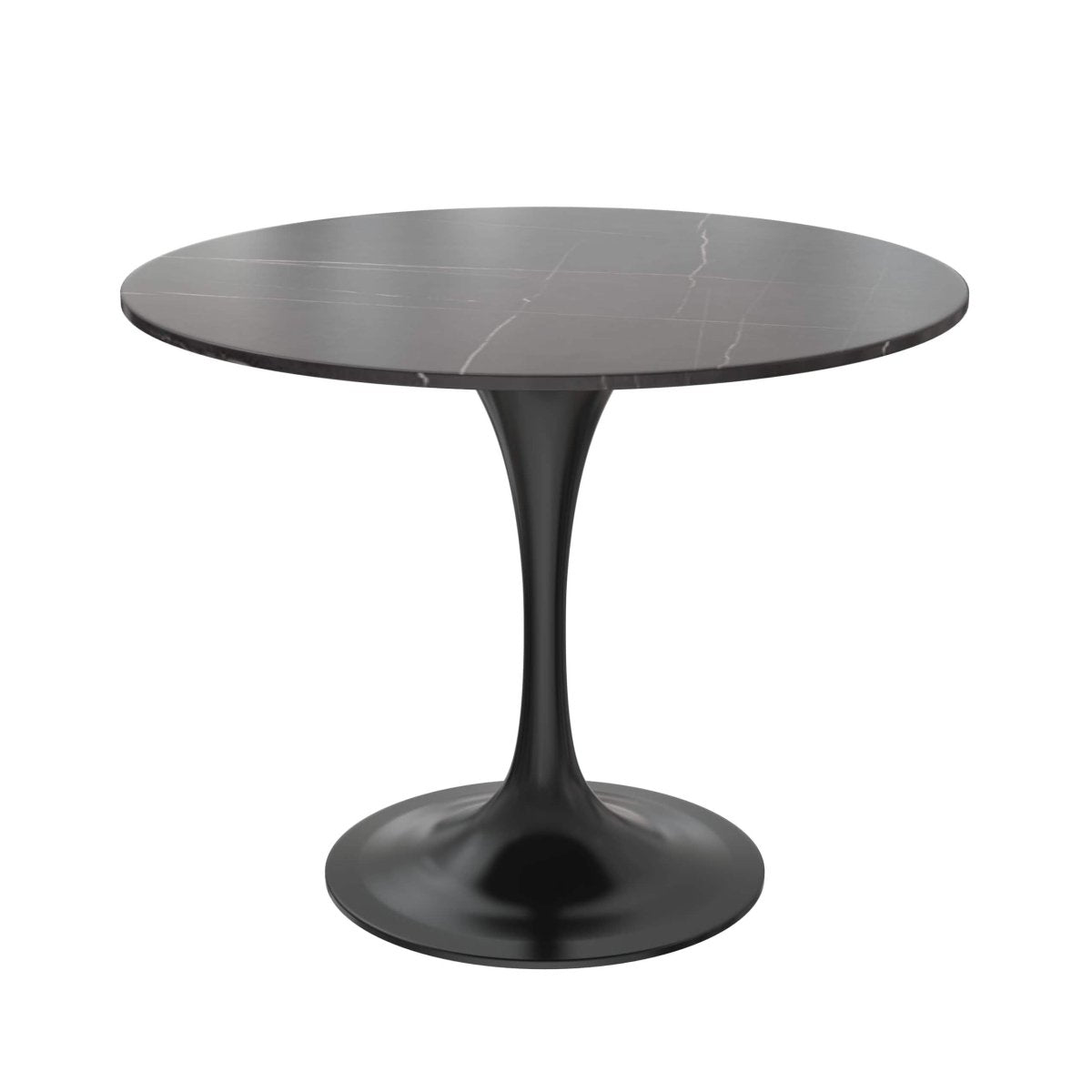 Verve 5 - Piece Dining Set with 36" Round Dining Table Black Sintered Stone Top and Black Pedestal with 4 Velvet Dining Chairs