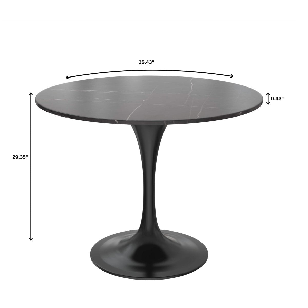 Verve 5 - Piece Dining Set with 36" Round Dining Table Black Sintered Stone Top and Black Pedestal with 4 Velvet Dining Chairs