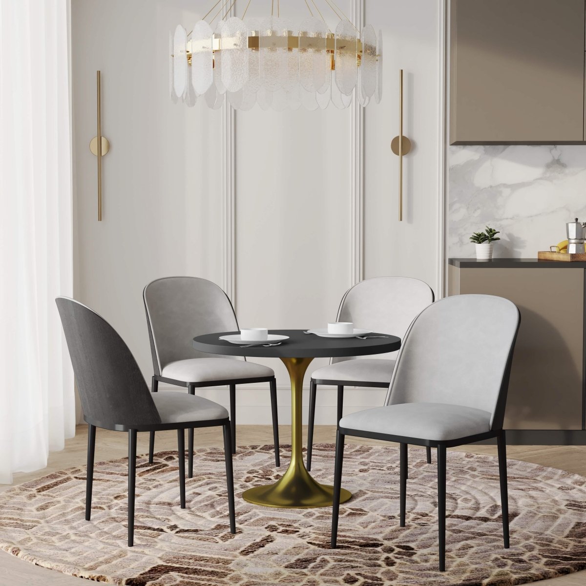 Verve 5 - Piece Dining Set with 36" Round MDF Top Table and 4 Leather Dining Side Chairs