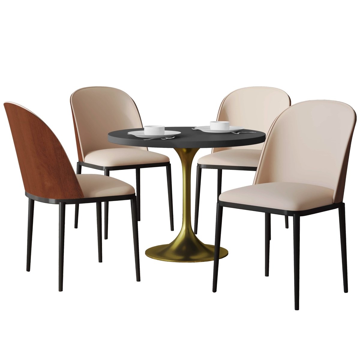 Verve 5 - Piece Dining Set with 36" Round MDF Top Table and 4 Leather Dining Side Chairs