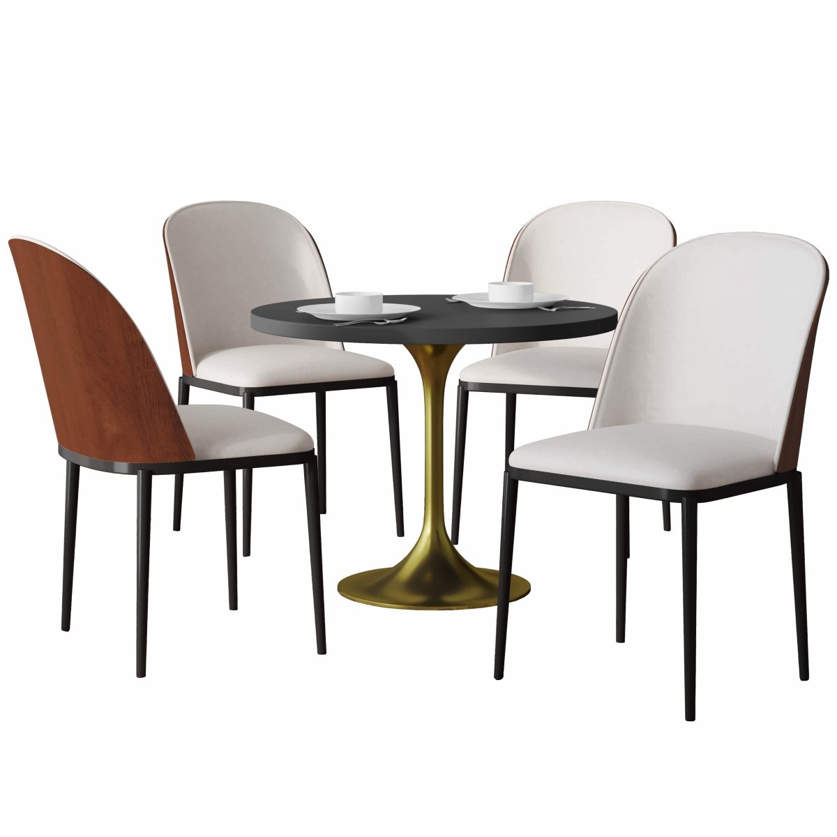 Verve 5 - Piece Dining Set with 36" Round MDF Top Table and 4 Leather Dining Side Chairs
