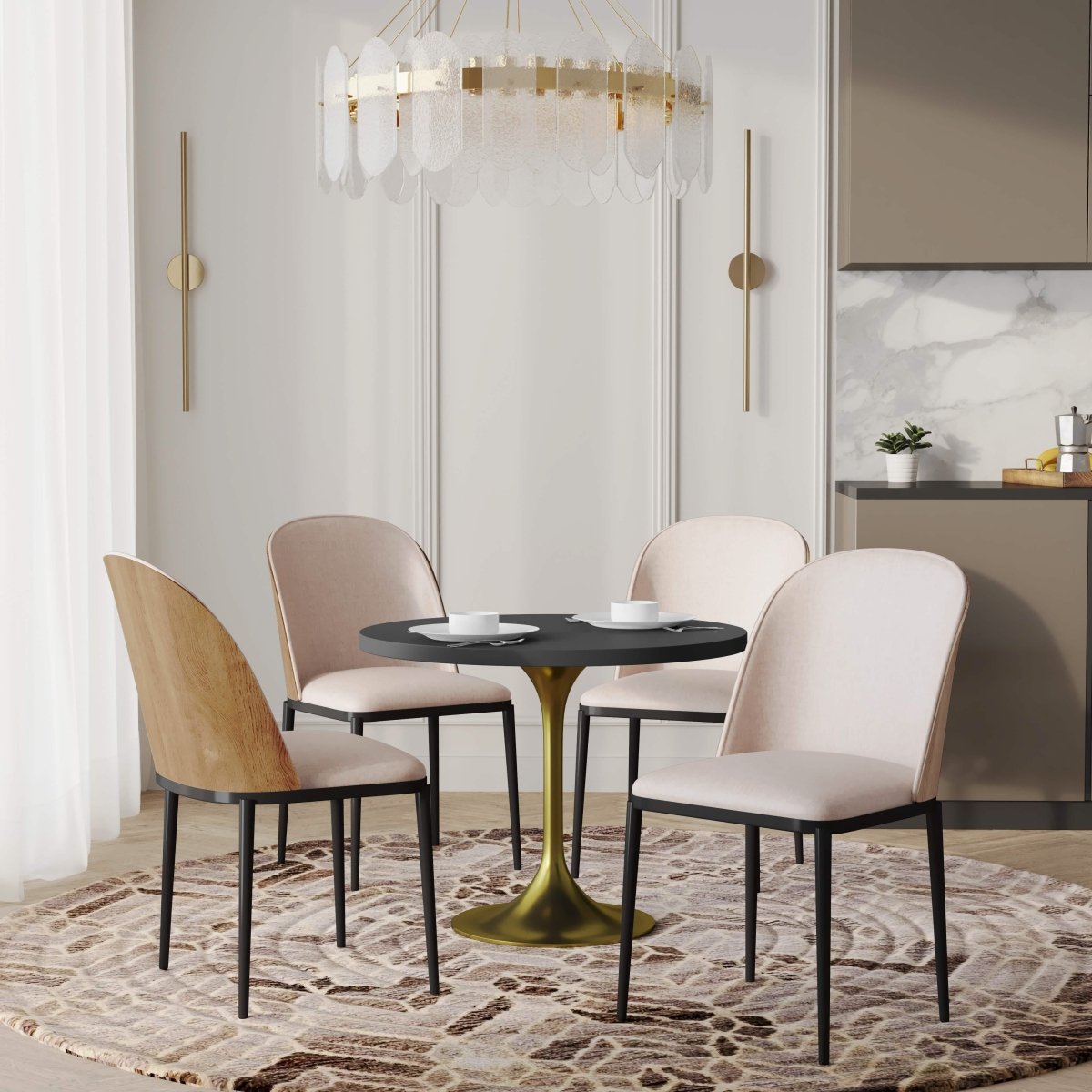 Verve 5 - Piece Dining Set with 36" Round MDF Top Table and 4 Leather Dining Side Chairs