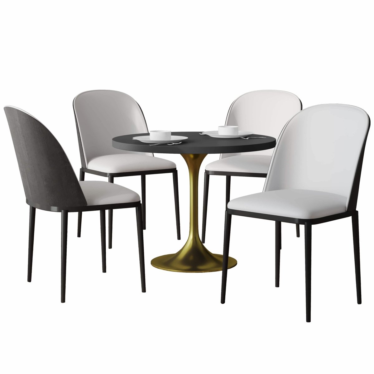 Verve 5 - Piece Dining Set with 36" Round MDF Top Table and 4 Leather Dining Side Chairs