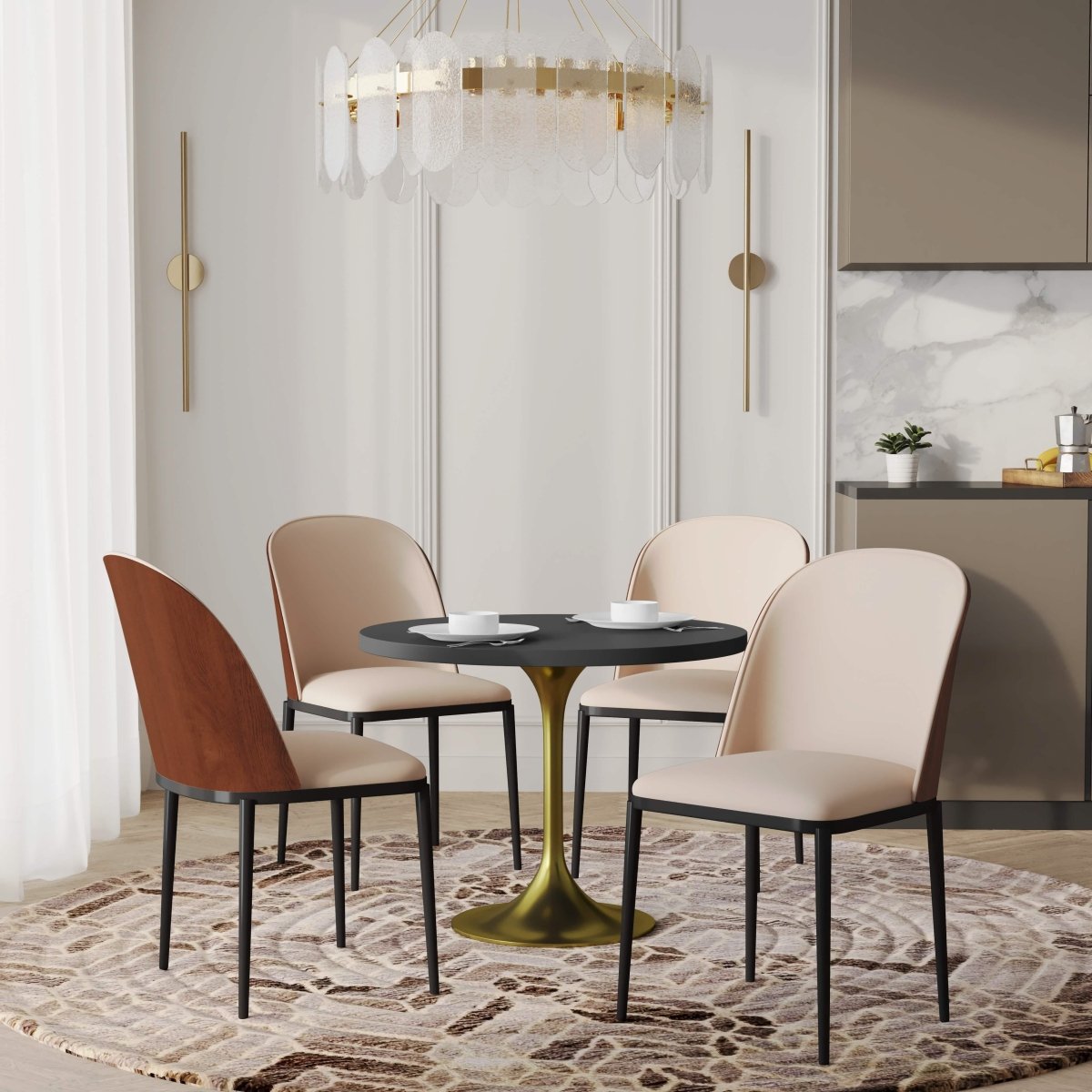 Verve 5 - Piece Dining Set with 36" Round MDF Top Table and 4 Leather Dining Side Chairs