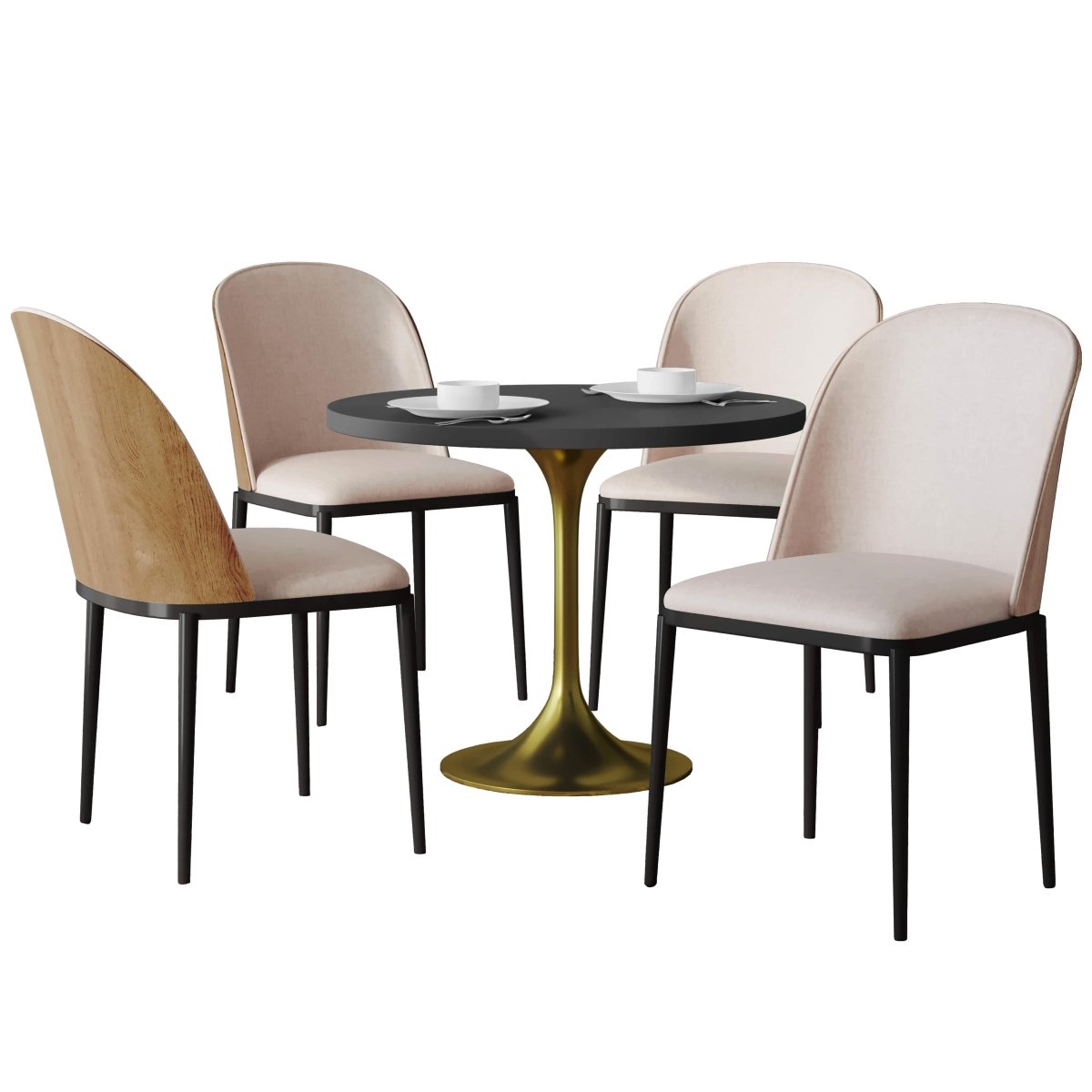 Verve 5 - Piece Dining Set with 36" Round MDF Top Table and 4 Leather Dining Side Chairs