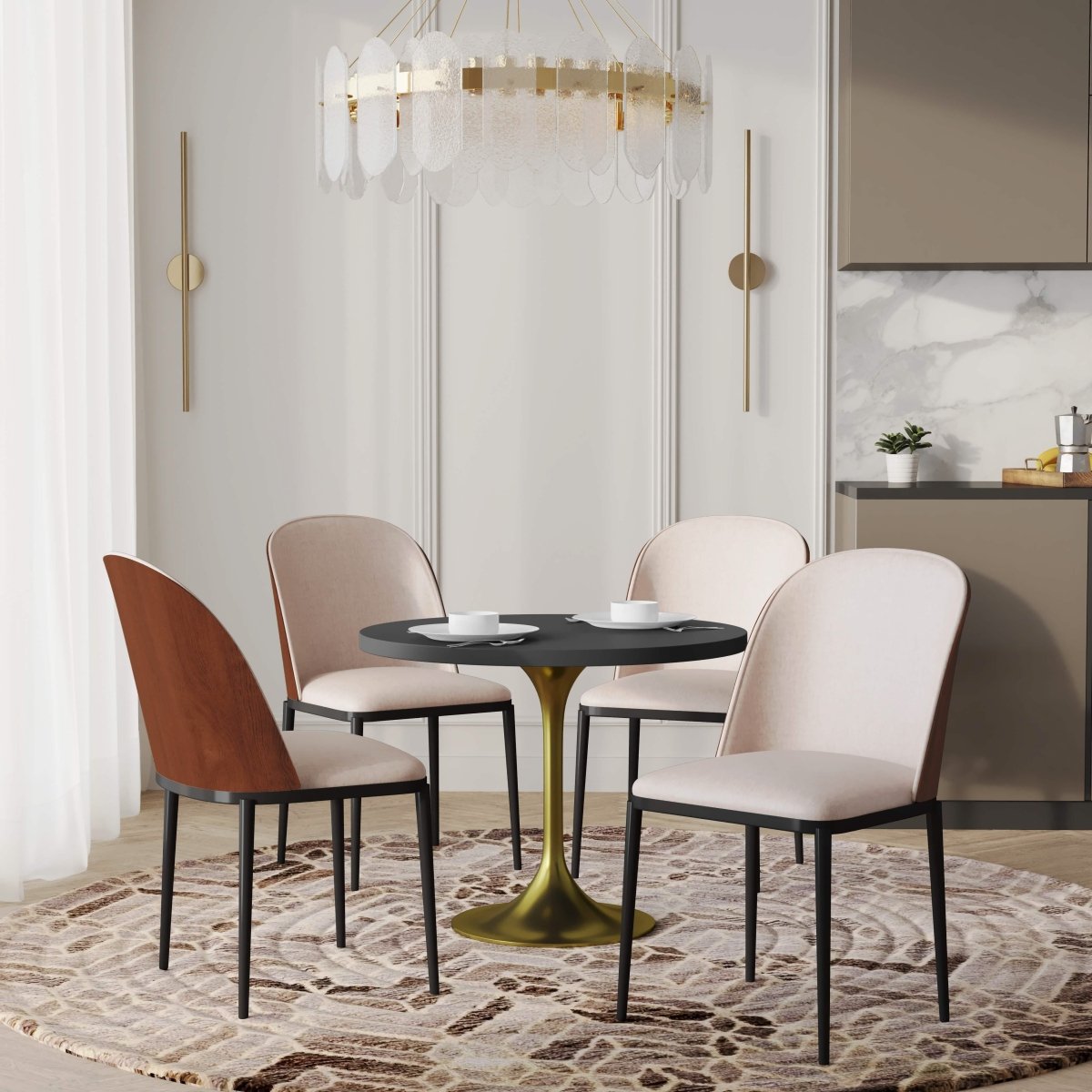 Verve 5 - Piece Dining Set with 36" Round MDF Top Table and 4 Leather Dining Side Chairs