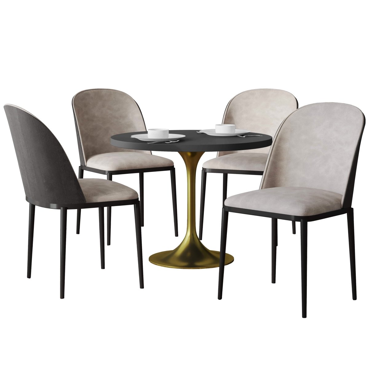 Verve 5 - Piece Dining Set with 36" Round MDF Top Table and 4 Leather Dining Side Chairs