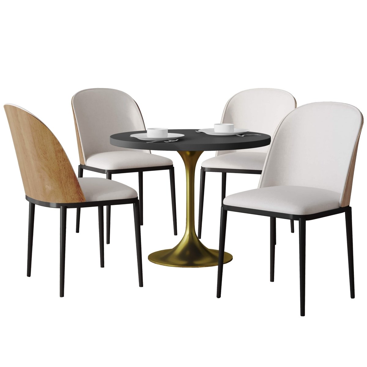 Verve 5 - Piece Dining Set with 36" Round MDF Top Table and 4 Leather Dining Side Chairs