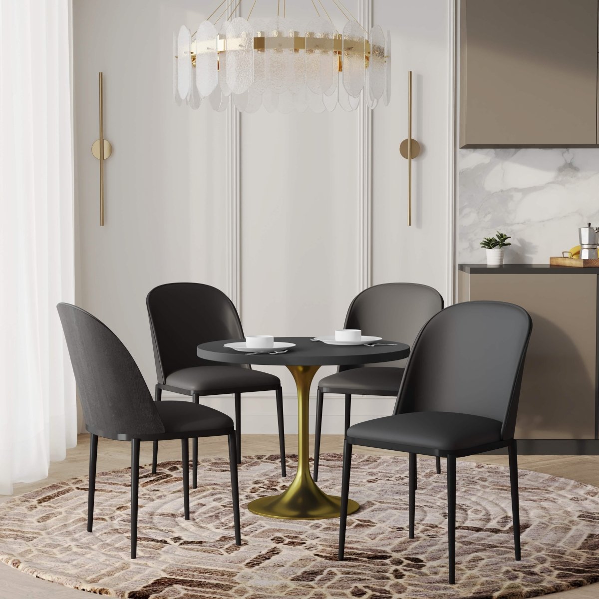 Verve 5 - Piece Dining Set with 36" Round MDF Top Table and 4 Leather Dining Side Chairs