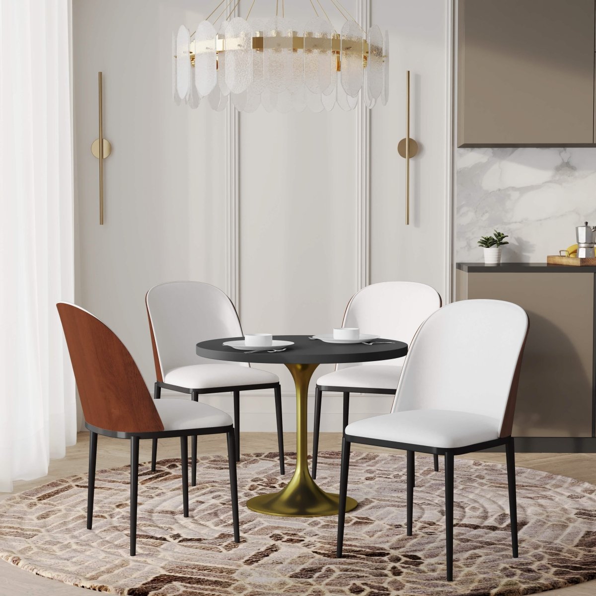 Verve 5 - Piece Dining Set with 36" Round MDF Top Table and 4 Leather Dining Side Chairs